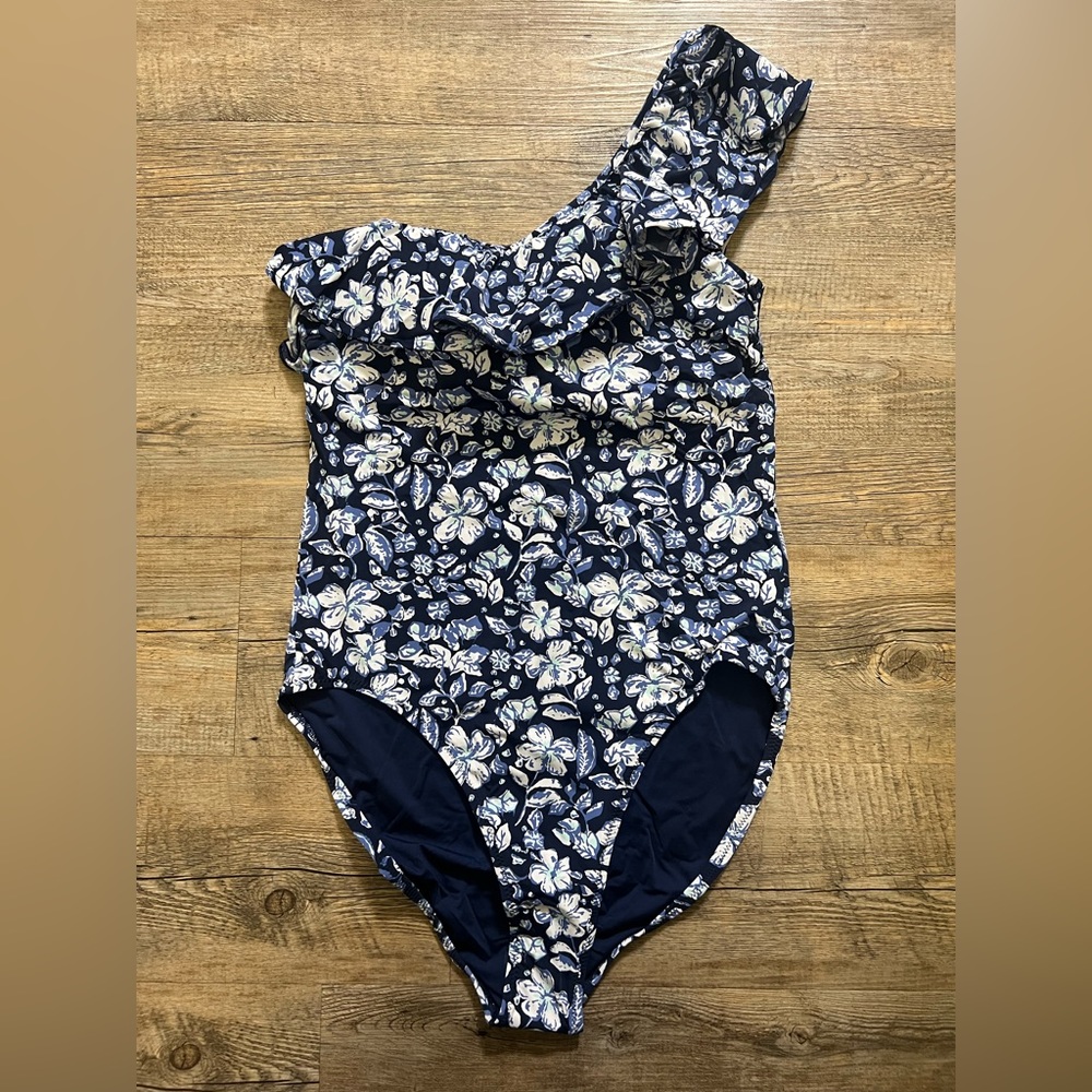Vineyard vines one shoulder blue floral swimsuit